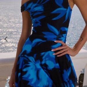 Elegant Blue Floral Off-Shoulder Dress